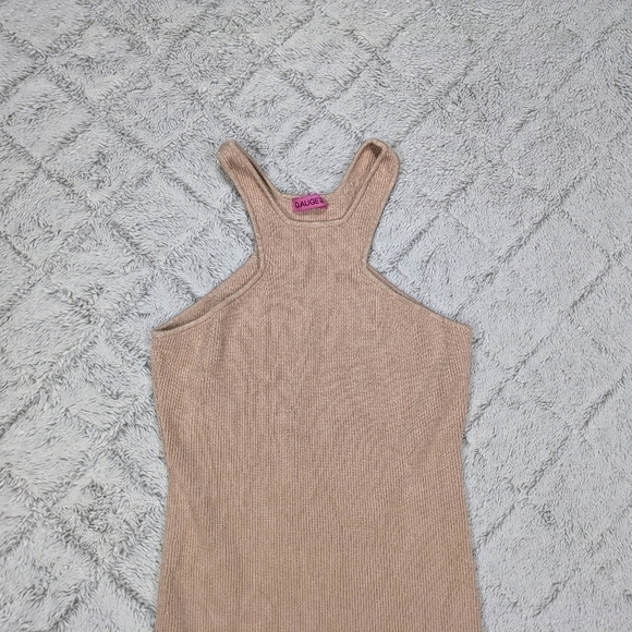 Gauge 81 Dress Women's S Beige Tan Avila Ribbed Knit Mini Halter Body-Con - Picture 2 of 6